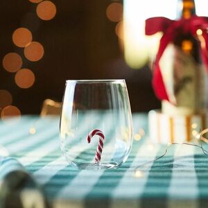 ❤️ Icon Stemless Wine Glass with Candy Cane Design